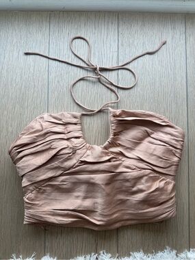 Zara Blush Ruched Halter Crop Top